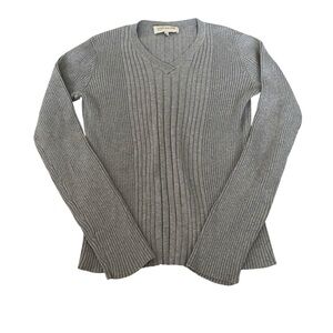 Jones New York Sport‎ Women's Gray Ribbed Sweater V-Neck Top Size L